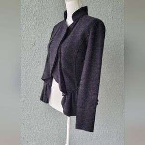 Cache Wool Peplum Jacket S Charcoal Gray Ruffle Hem Cropped Feminine Chic